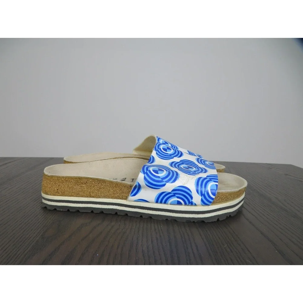 Birkenstock Betula Sandals Womens Size 8 39 Blue Slide Cork Wedge Floral